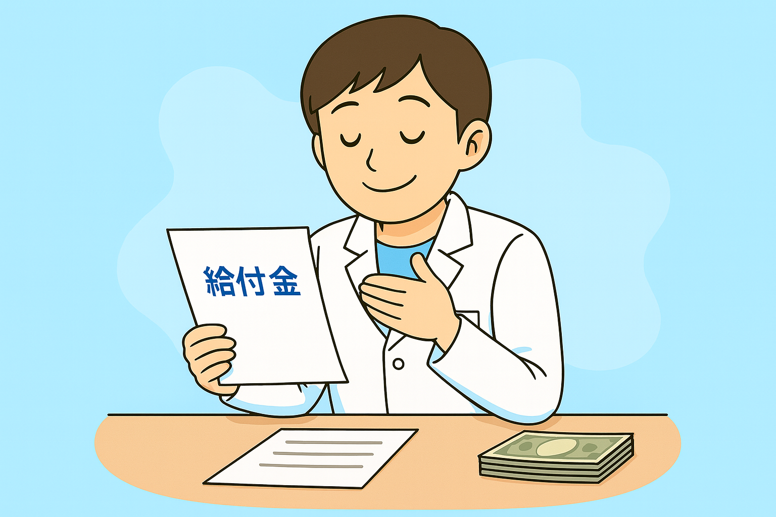 給付金の書類を見てホッとしているみなみさん